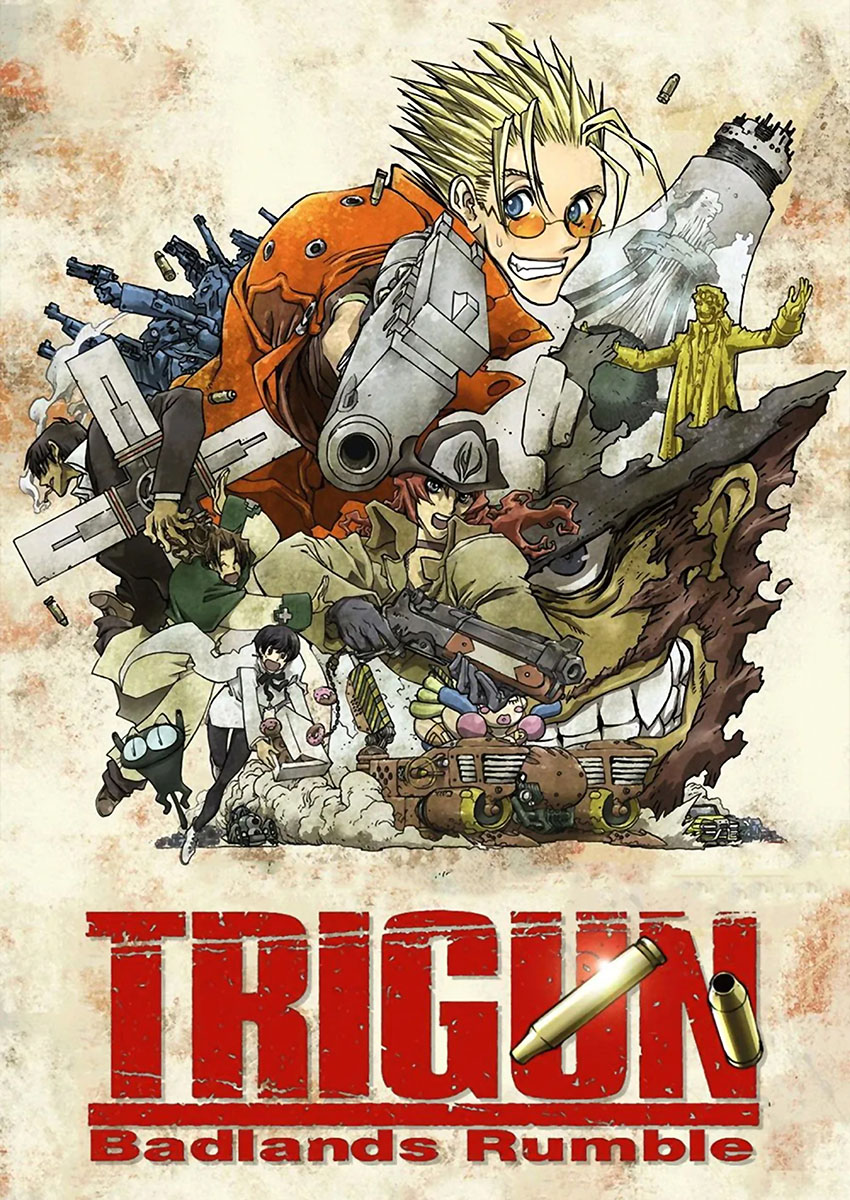 Vivid artwork of Trigun Badlands Rumble featuring action-packed characters and dynamic scenes.